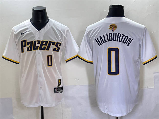 Men's Indiana Pacers #0 Tyrese Haliburton White 2025 Finals Vapor Stitched Baseball Jersey